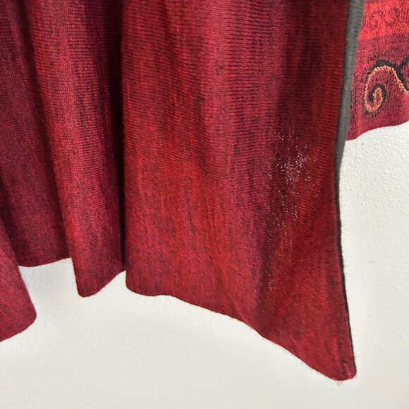 Peruvian Link Sweater M Black Red Alpaca Embroidered Open Cardigan Duster - Picture 5 of 12